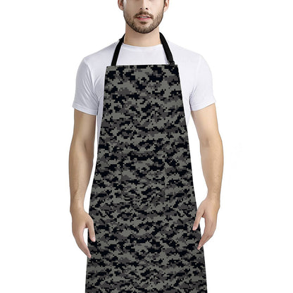 Black And Grey Digital Camo Print Bib Apron With Pocket