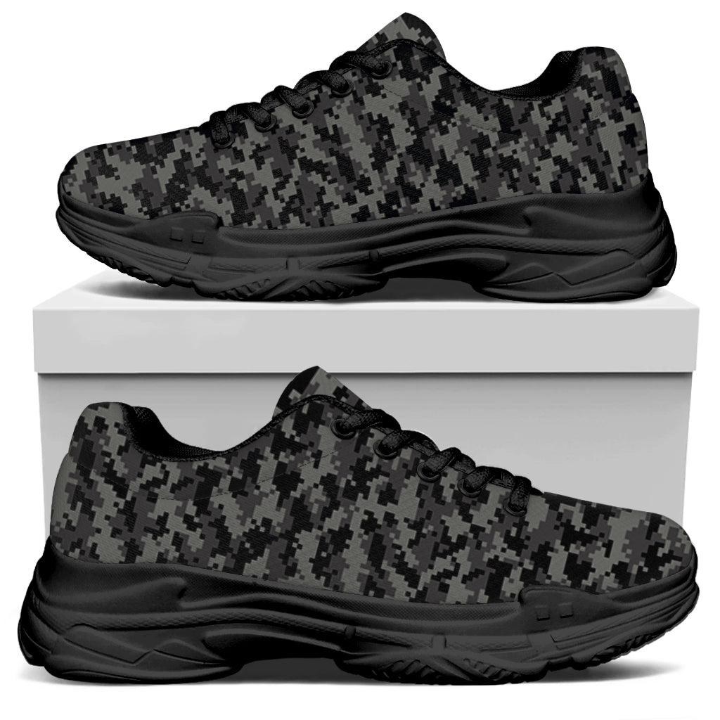 Black And Grey Digital Camo Print Black Chunky Shoes