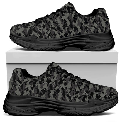 Black And Grey Digital Camo Print Black Chunky Shoes