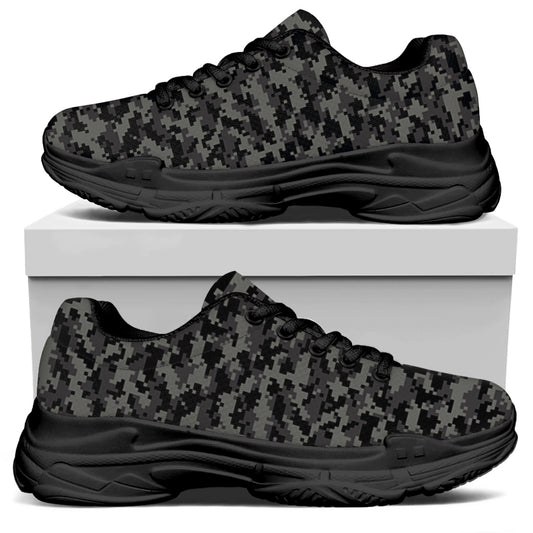 Black And Grey Digital Camo Print Black Chunky Shoes