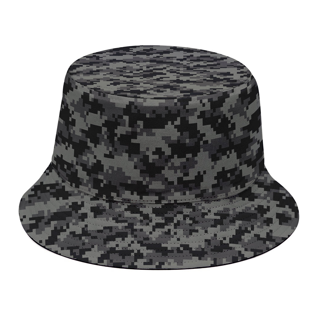 Black And Grey Digital Camo Print Bucket Hat