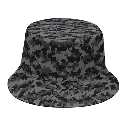 Black And Grey Digital Camo Print Bucket Hat