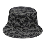 Black And Grey Digital Camo Print Bucket Hat