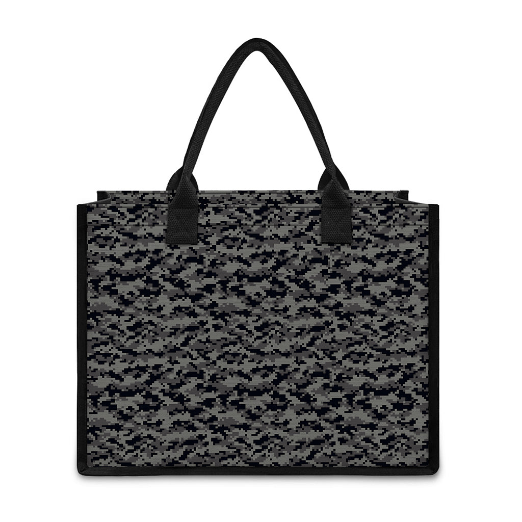 Black And Grey Digital Camo Print Canvas Tote Bag