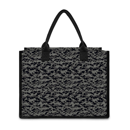 Black And Grey Digital Camo Print Canvas Tote Bag
