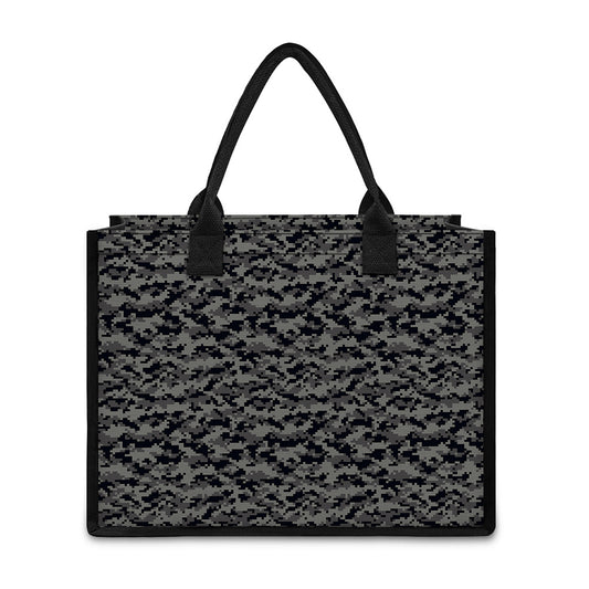 Black And Grey Digital Camo Print Canvas Tote Bag