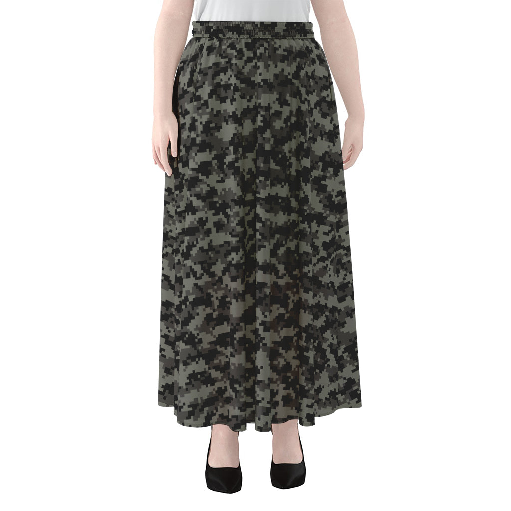 Black And Grey Digital Camo Print Chiffon Maxi Skirt