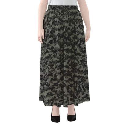Black And Grey Digital Camo Print Chiffon Maxi Skirt