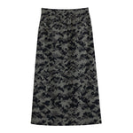 Black And Grey Digital Camo Print Cotton Front Slit Maxi Skirt