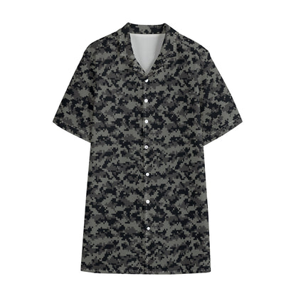 Black And Grey Digital Camo Print Cotton Hawaiian Shirt