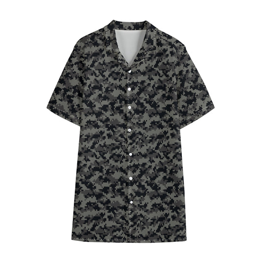 Black And Grey Digital Camo Print Cotton Hawaiian Shirt