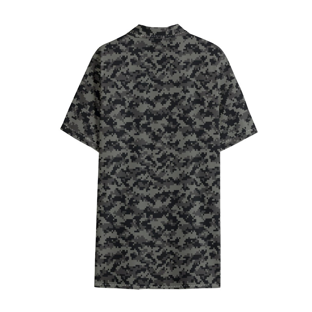 Black And Grey Digital Camo Print Cotton Hawaiian Shirt