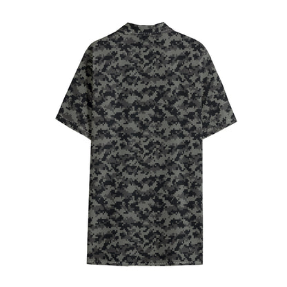 Black And Grey Digital Camo Print Cotton Hawaiian Shirt