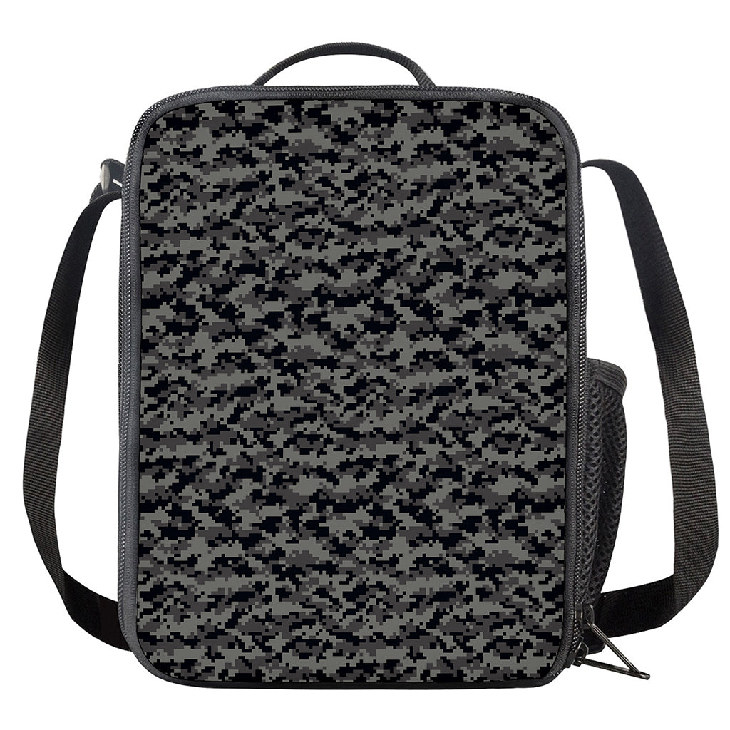 Black And Grey Digital Camo Print Crossbody Lunch Bag