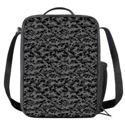 Black And Grey Digital Camo Print Crossbody Lunch Bag