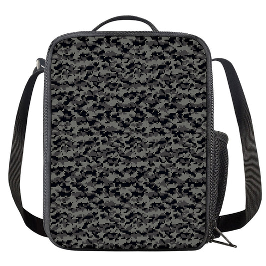 Black And Grey Digital Camo Print Crossbody Lunch Bag