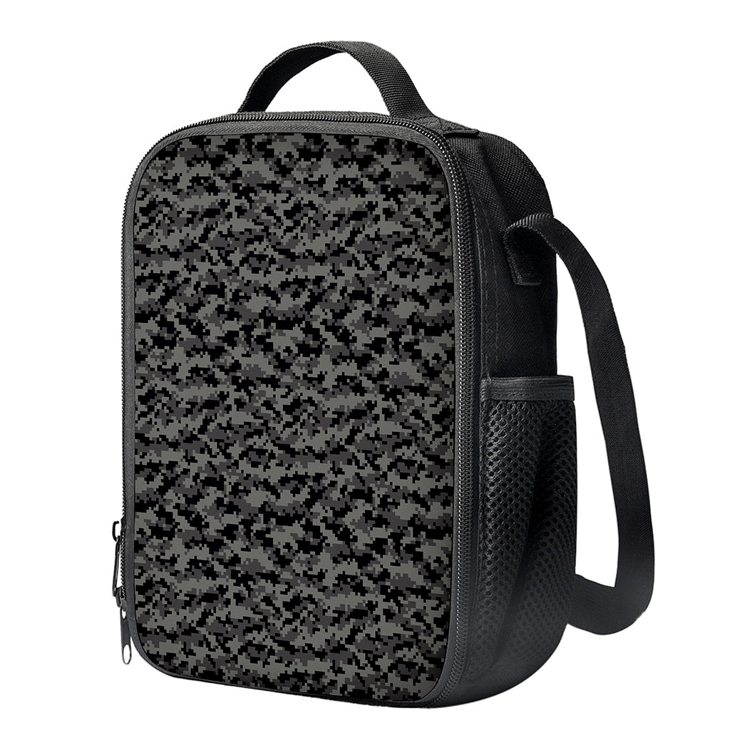 Black And Grey Digital Camo Print Crossbody Lunch Bag