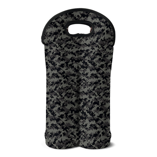 Black And Grey Digital Camo Print Double Neoprene Wine Tote