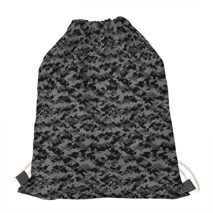 Black And Grey Digital Camo Print Drawstring Bag