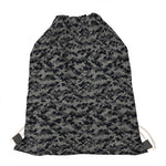 Black And Grey Digital Camo Print Drawstring Bag