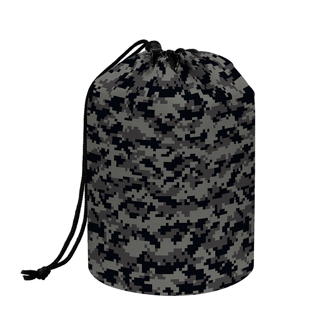 Black And Grey Digital Camo Print Drawstring Makeup Bag