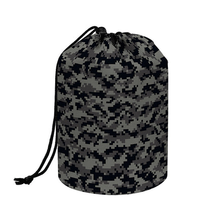 Black And Grey Digital Camo Print Drawstring Makeup Bag