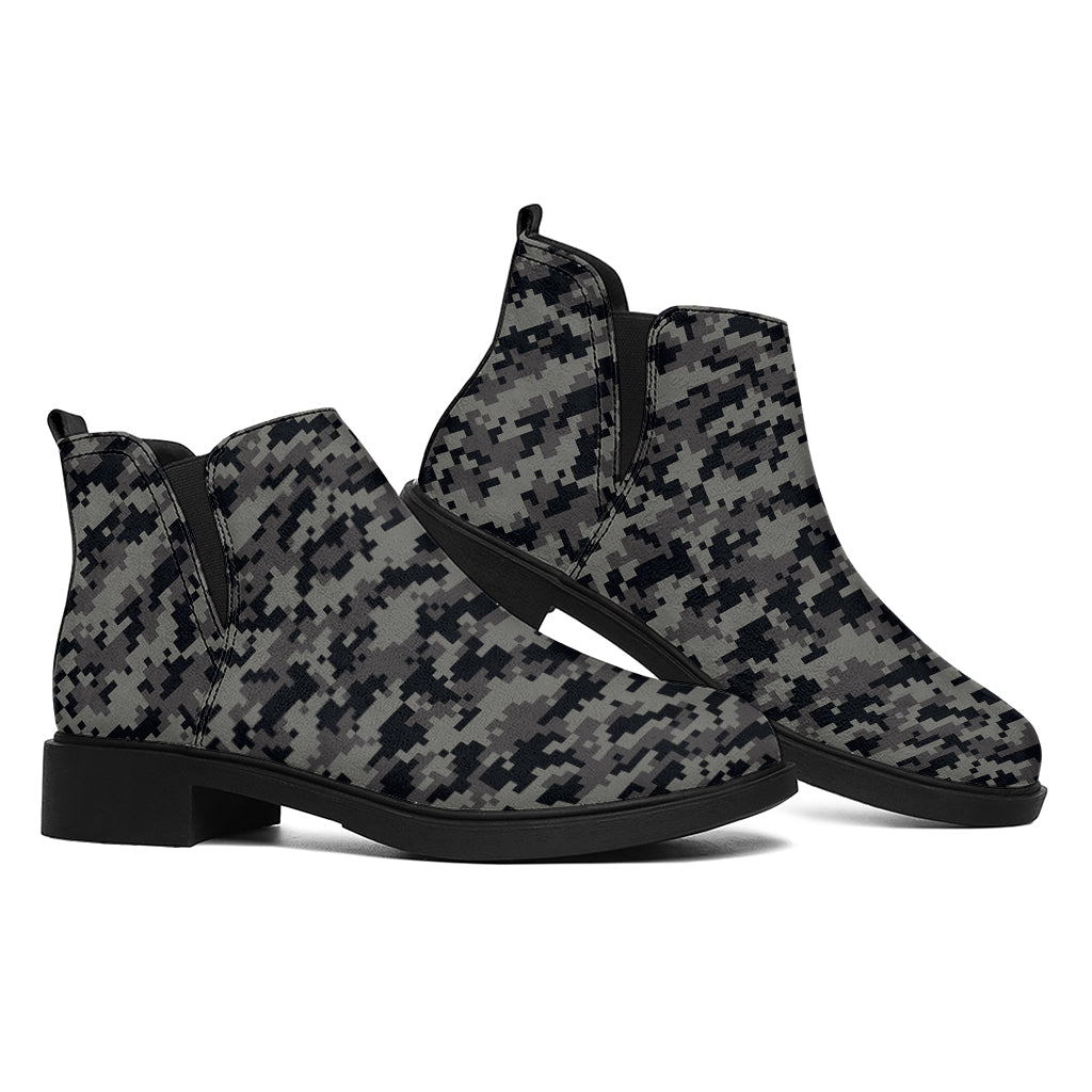 Black And Grey Digital Camo Print Flat Ankle Boots