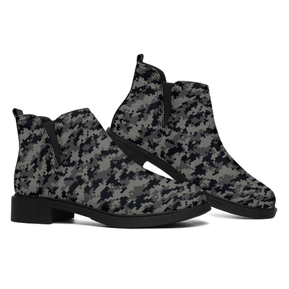 Black And Grey Digital Camo Print Flat Ankle Boots