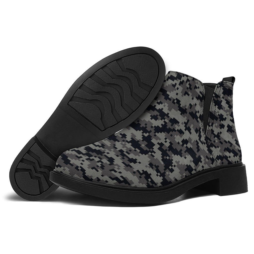Black And Grey Digital Camo Print Flat Ankle Boots