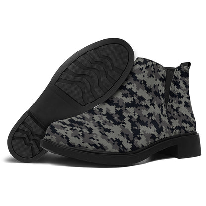 Black And Grey Digital Camo Print Flat Ankle Boots