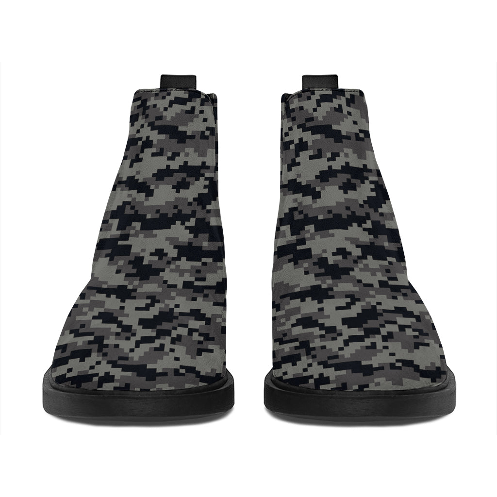Black And Grey Digital Camo Print Flat Ankle Boots