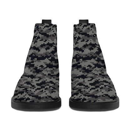 Black And Grey Digital Camo Print Flat Ankle Boots