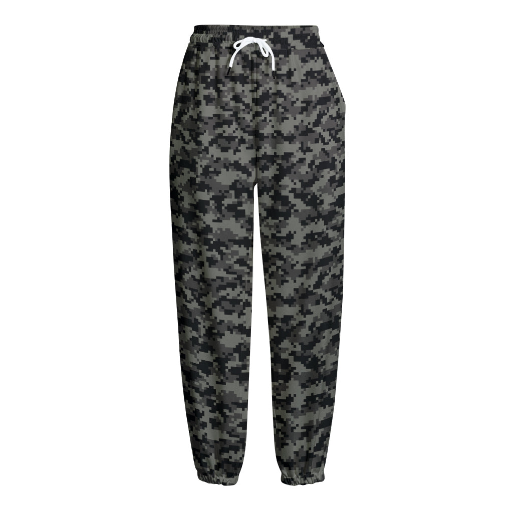 Black And Grey Digital Camo Print Fleece Lined Knit Pants