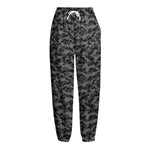 Black And Grey Digital Camo Print Fleece Lined Knit Pants
