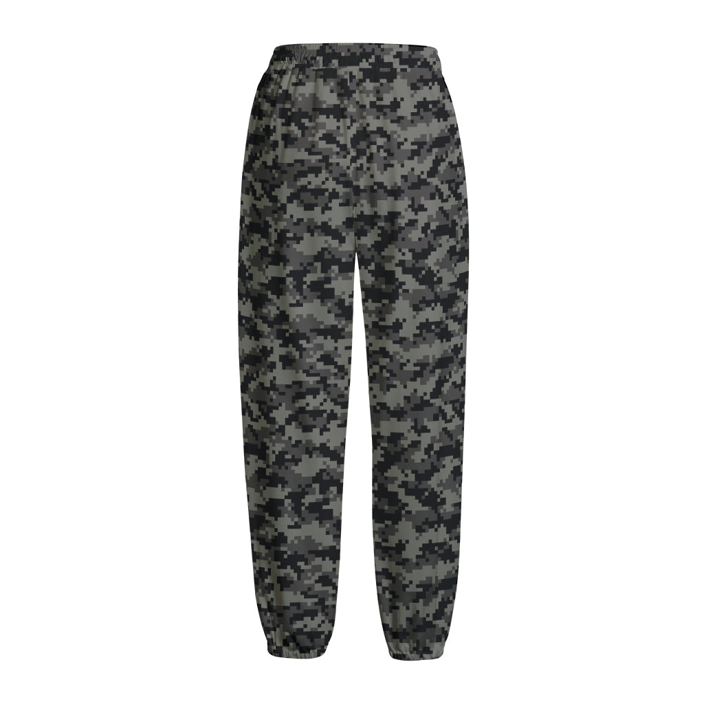 Black And Grey Digital Camo Print Fleece Lined Knit Pants