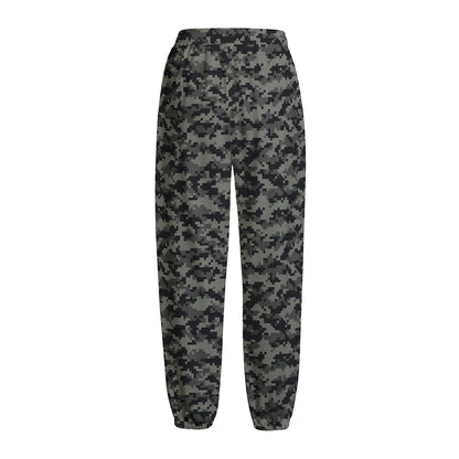 Black And Grey Digital Camo Print Fleece Lined Knit Pants