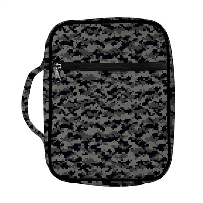 Black And Grey Digital Camo Print Front Pocket Bible Bag