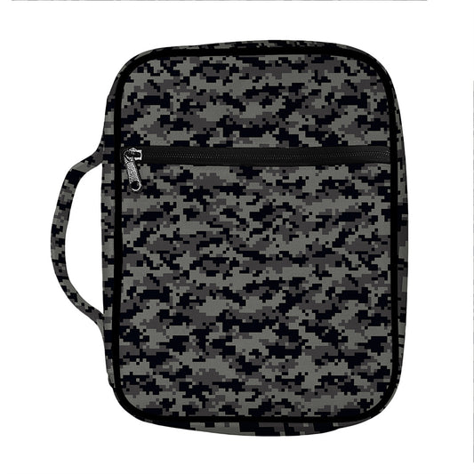 Black And Grey Digital Camo Print Front Pocket Bible Bag