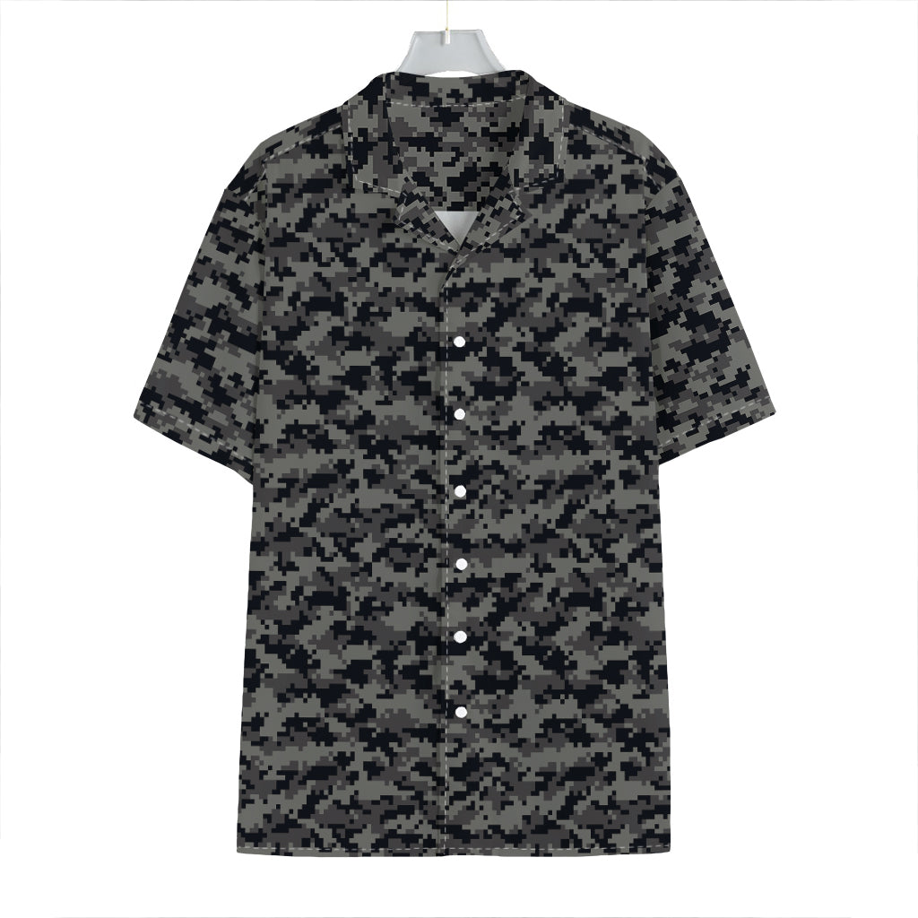 Black And Grey Digital Camo Print Hawaiian Shirt