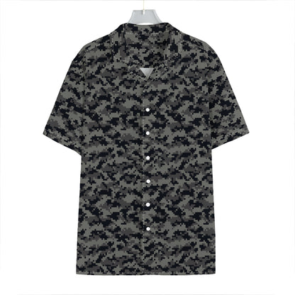 Black And Grey Digital Camo Print Hawaiian Shirt