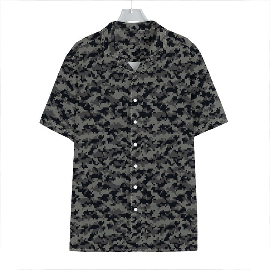 Black And Grey Digital Camo Print Hawaiian Shirt