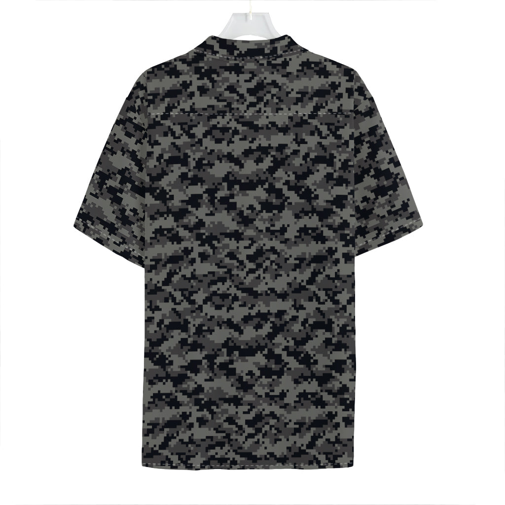 Black And Grey Digital Camo Print Hawaiian Shirt