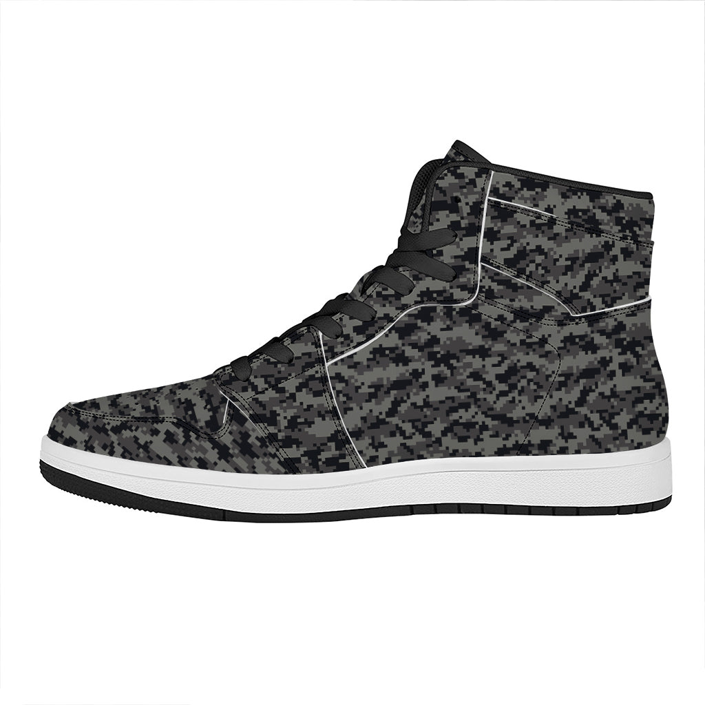 Black And Grey Digital Camo Print High Top Leather Sneakers