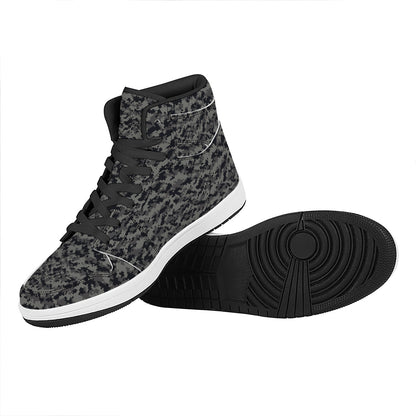 Black And Grey Digital Camo Print High Top Leather Sneakers