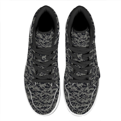 Black And Grey Digital Camo Print High Top Leather Sneakers
