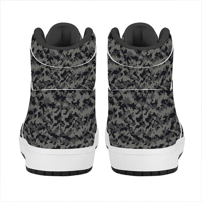Black And Grey Digital Camo Print High Top Leather Sneakers