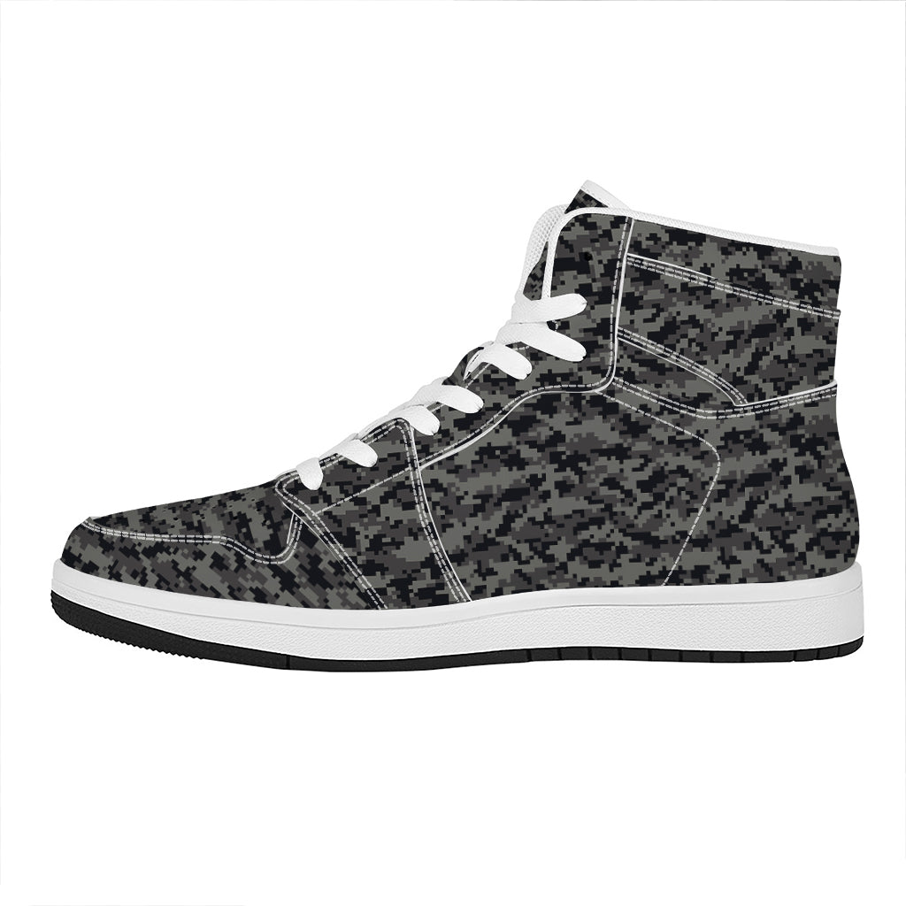 Black And Grey Digital Camo Print High Top Leather Sneakers