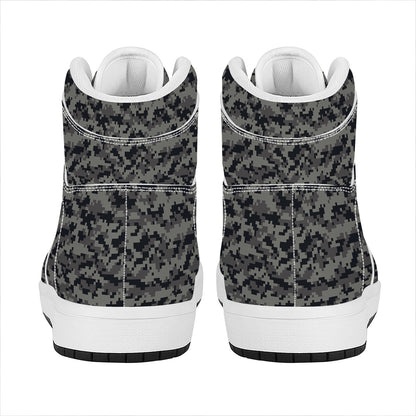 Black And Grey Digital Camo Print High Top Leather Sneakers