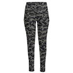 Black And Grey Digital Camo Print High-Waisted Pocket Leggings