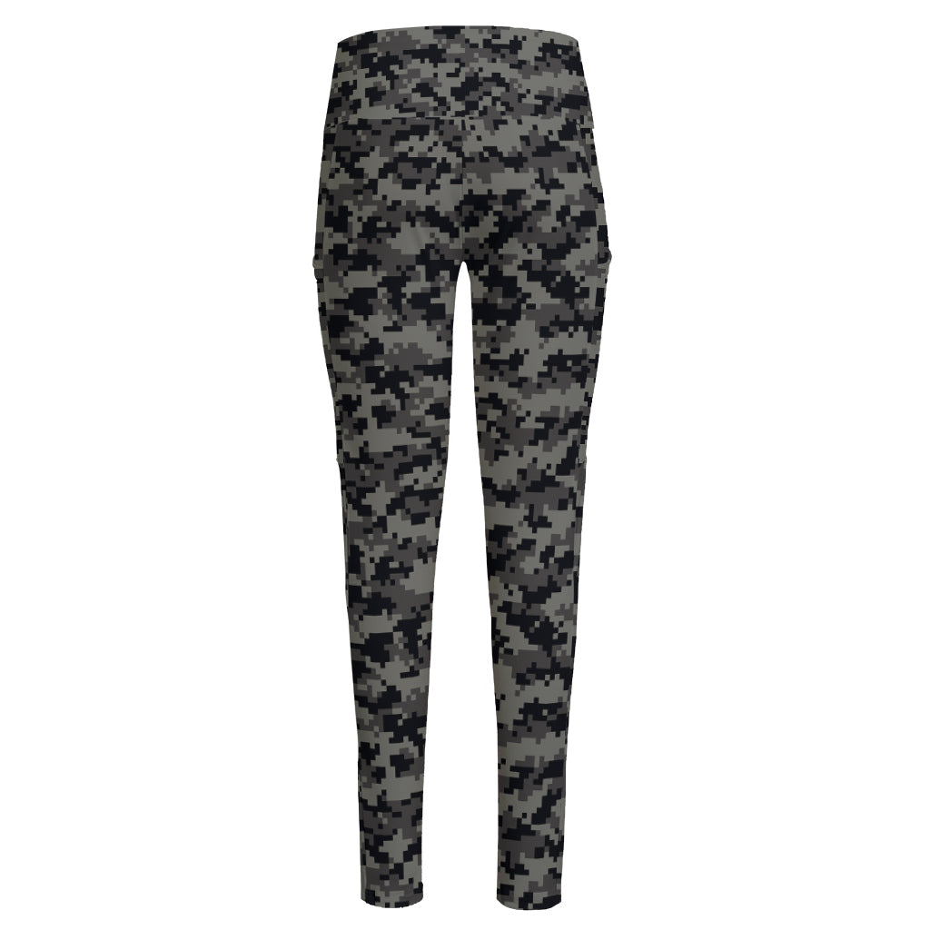 Black And Grey Digital Camo Print High-Waisted Pocket Leggings